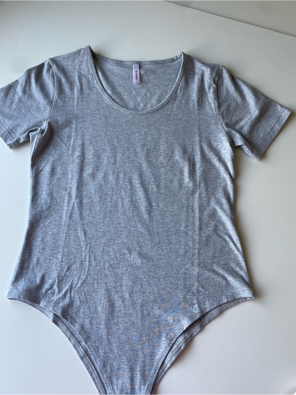 Eve Gray Short-Sleeve Scoop Neck Bodysuit